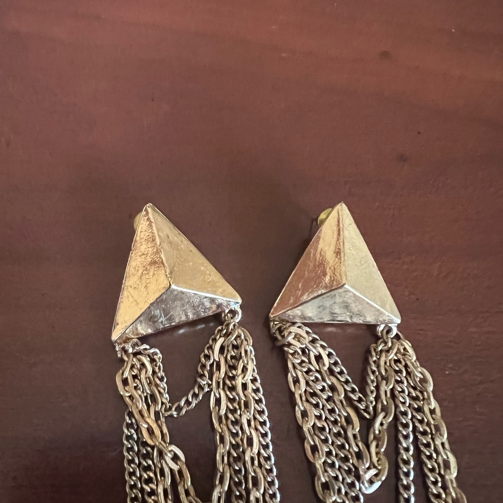 Gold Triangle Multi Chain Drop Post Earrings - image 2